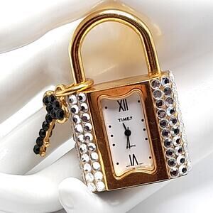 Vintage Timex Rhinestone Lock Style Watch, Needs Battery, Japan Mt, Quartz